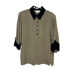 La Chemise Women’s Blouse Vintage Top with Cuffed Sleeves Black Gray Size Medium